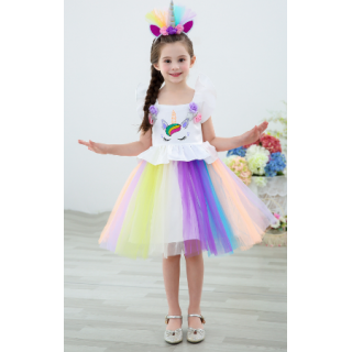 Платье Единорог с разноцветной юбкой