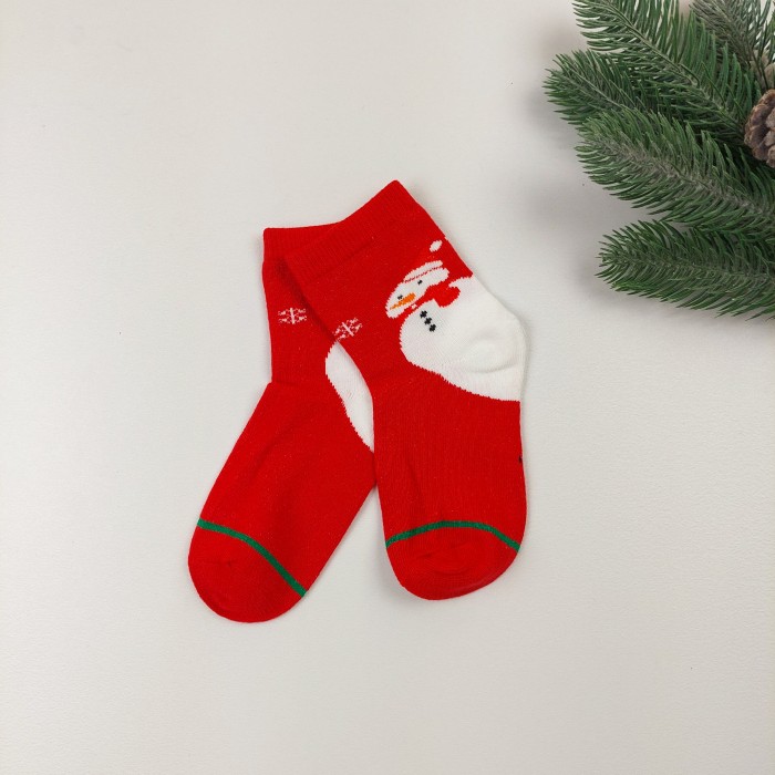 Шкарпетки новорічні тонкі Сніговик (червоний)
