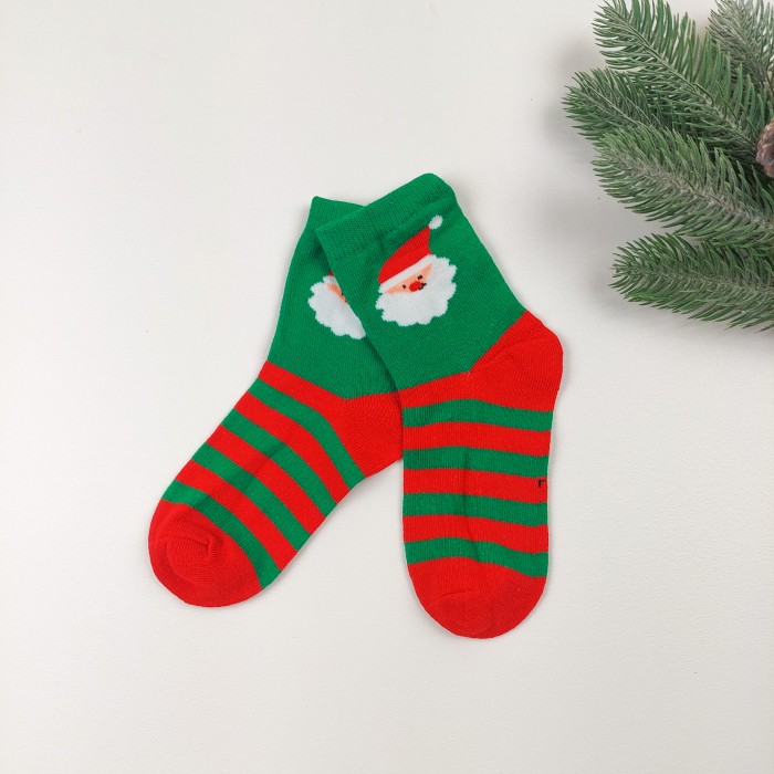 Шкарпетки новорічні тонкі Дід Мороз (зел)