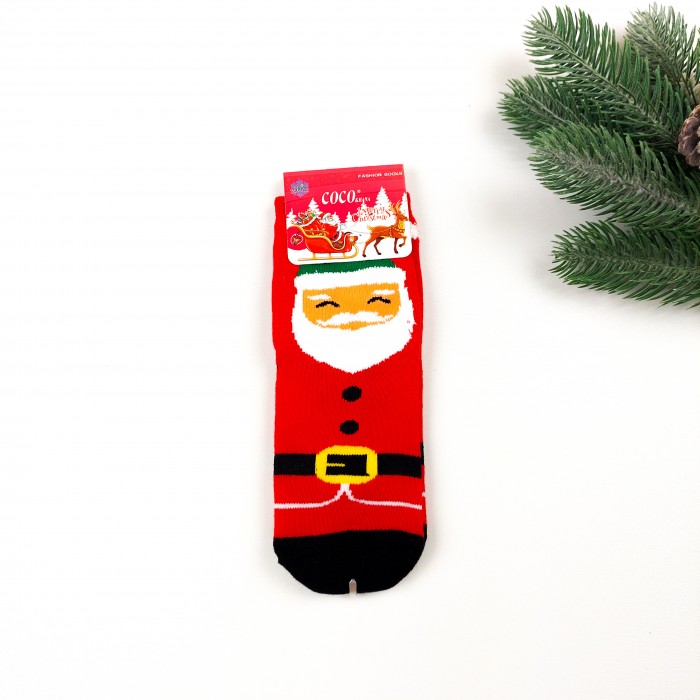 Шкарпетки новорічні махра Дід Мороз (червоний)