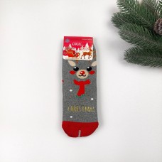 Шкарпетки новорічні махра Олень (сір)
