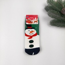 Шкарпетки новорічні махра Сніговик (зел)