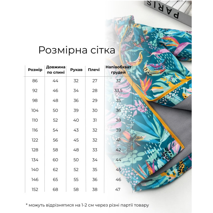 Куртка на слимтексе и микрофлисе Бананы бирюзовая