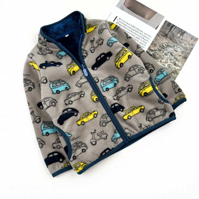 Флисовая кофта на меху Машинки серая Флисовая кофта на меху Машинки серая