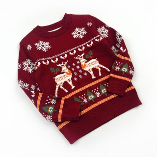 Свитер новогодний Олени бордовый