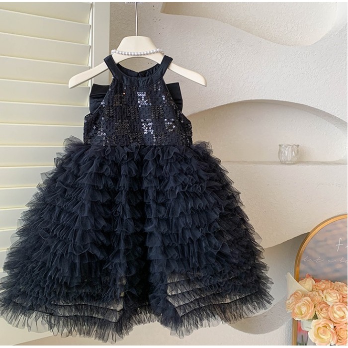 Сукня з пайєтками чорна (з бантом)