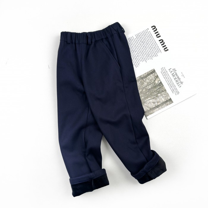 Штани котонові на плюші темно-сині