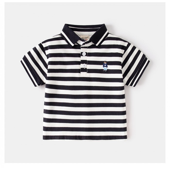 Поло Ведмедик смужка чорно-білий