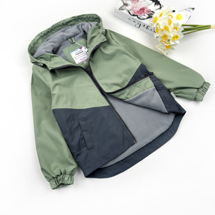 Ветровка на микрофлисе оливково-темно серая