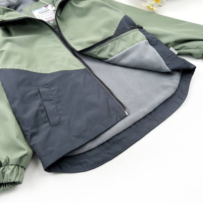 Ветровка на микрофлисе оливково-темно серая
