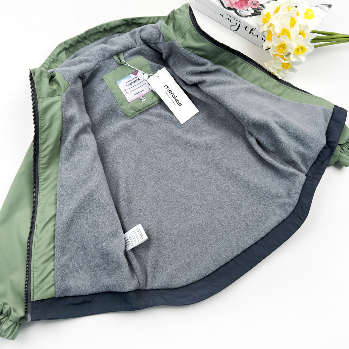 Ветровка на микрофлисе оливково-темно серая