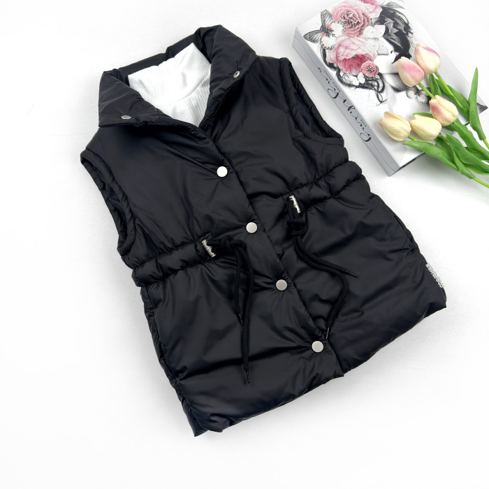 Жилетка удлиненная с кулиской черная