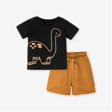 Комплект футболки та шорти Динозавр чорно-бежевий